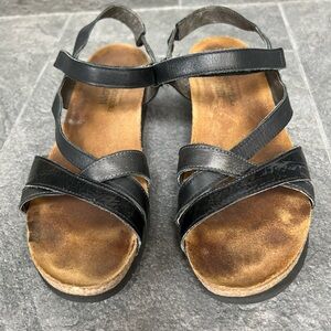 NAOT Black Leather Sophia‎ Wedge Comfort Sandals Size 40